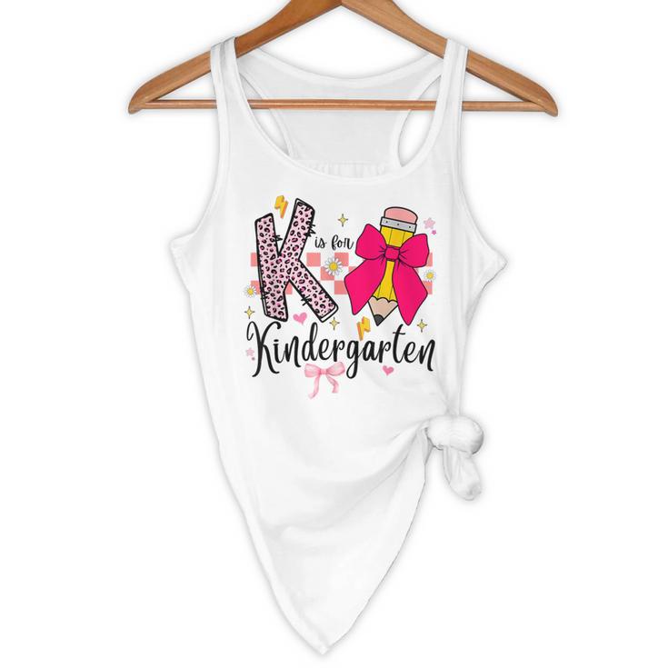 K Is For Kindergarten Teacher Coquette Bow Back To School Flowy Tank, novelty gifts, funny gifts K Is For Kindergarten Teacher Coquette Bow Back To School Flowy Tank, novelty gifts, funny gifts