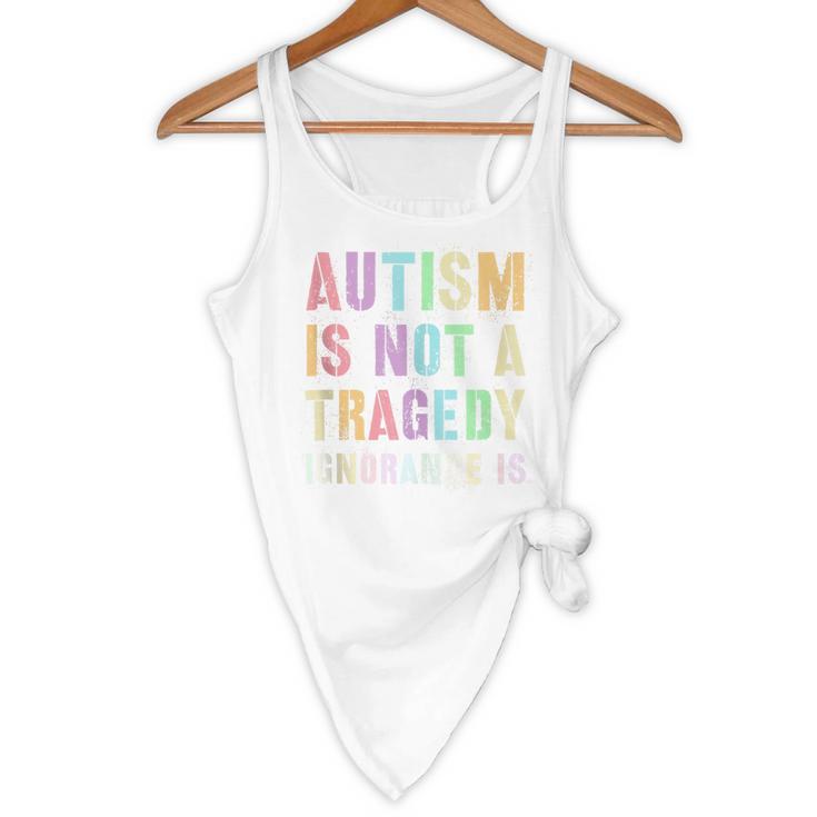 Kids AUTISM IS NOT A TRAGEDY IGNORANCE IS Proud Teacher Crew Flowy Tank, novelty gifts, funny gifts