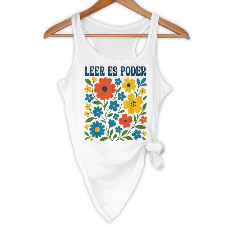 Leer Es Poder Cute Floral Boho Spanish Teacher Reading Flowy Tank, novelty gifts, funny gifts