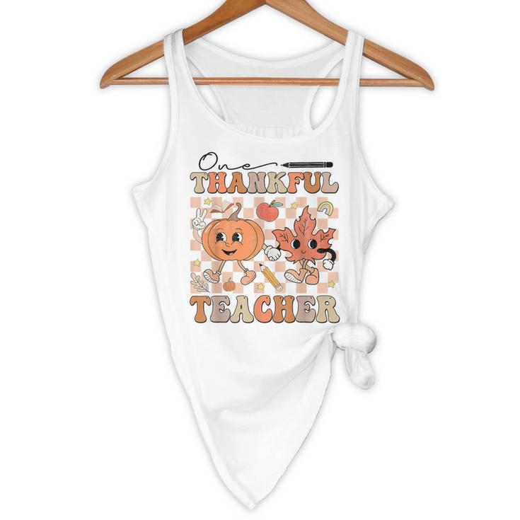 One Thankful Teacher Thanksgiving Groovy Fall Autumn Teacher Flowy Tank, novelty gifts, funny gifts