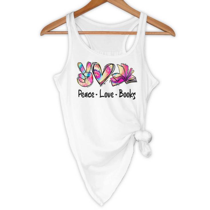 Peace Love Books Librarian Teacher Life Book Library Tie Dye Flowy Tank, novelty gifts, funny gifts