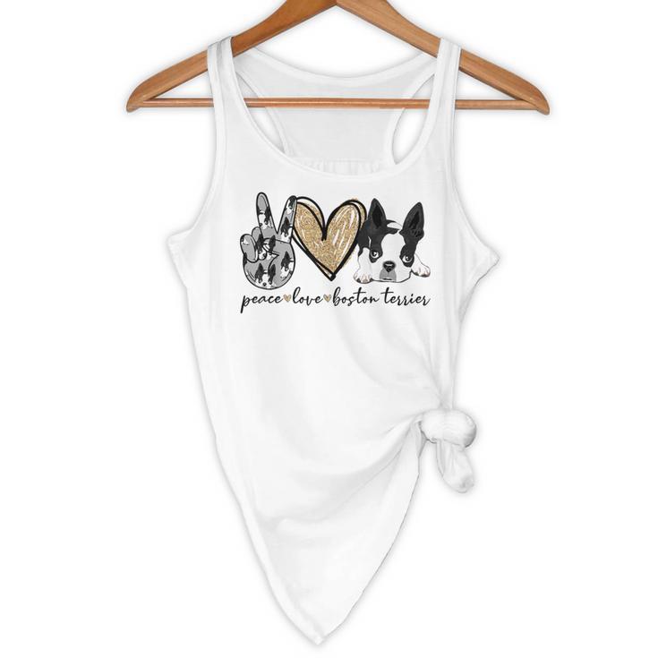 Peace Love Boston Terrier Boston Terrier Lover Dog Mom Flowy Tank, novelty gifts, funny gifts