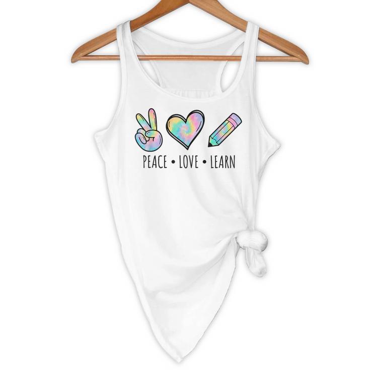Peace Love Learn Tie Dye Teacher Kids 100th Days Of School Flowy Tank, novelty gifts, funny gifts Peace Love Learn Tie Dye Teacher Kids 100th Days Of School Flowy Tank, novelty gifts, funny gifts