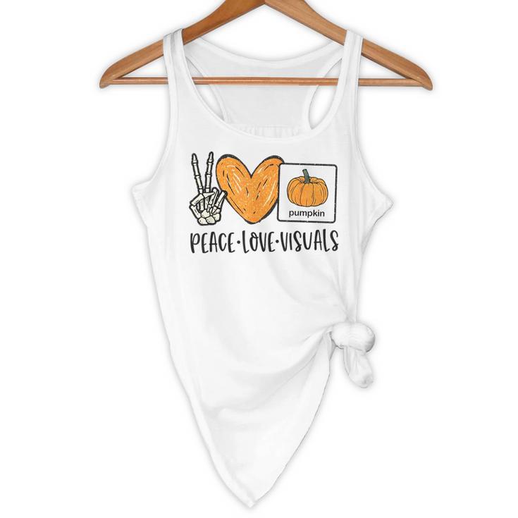 Peace Love Visuals Sped Teacher Pumpkin Skeleton Halloween Flowy Tank, novelty gifts, funny gifts