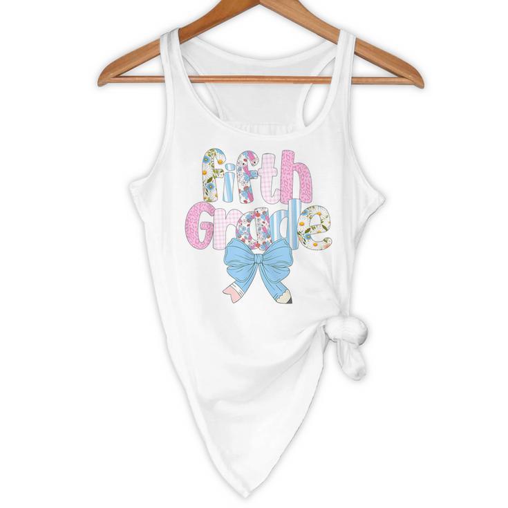 Preppy Fifth Grade Teacher Blue Floral Coquette Pencil Bow Flowy Tank, novelty gifts, funny gifts Preppy Fifth Grade Teacher Blue Floral Coquette Pencil Bow Flowy Tank, novelty gifts, funny gifts
