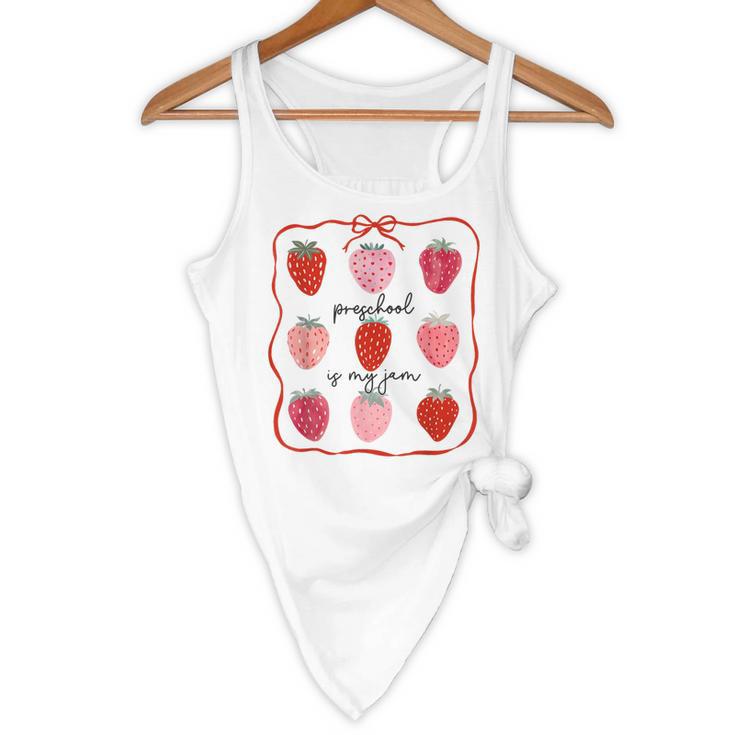 Preschool Is My Jam Strawberry Teacher First Day Of School Flowy Tank, novelty gifts, funny gifts Preschool Is My Jam Strawberry Teacher First Day Of School Flowy Tank, novelty gifts, funny gifts