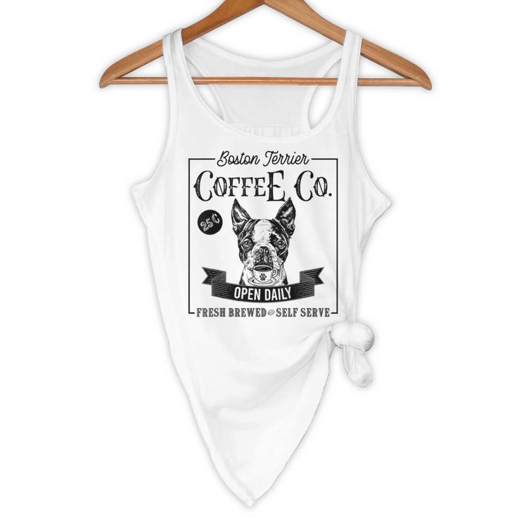 Retro Boston Terrier Coffee Dog Mom Coffee Lover Flowy Tank, novelty gifts, funny gifts