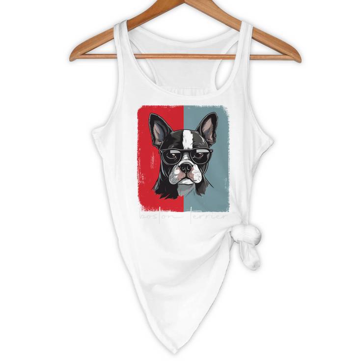 Retro Boston Terrier Dog Lover Bostie Mom Dad Dog Owner Flowy Tank, novelty gifts, funny gifts