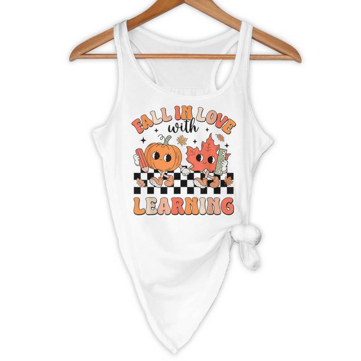 Retro Fall In Love With Learning Autumn Pumpkin Teacher Flowy Tank, novelty gifts, funny gifts Retro Fall In Love With Learning Autumn Pumpkin Teacher Flowy Tank, novelty gifts, funny gifts