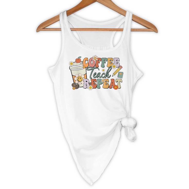 Retro Grovvy Coffee Teach Repeat Teacher Flowy Tank, novelty gifts, funny gifts
