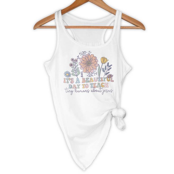 Retro I Teach Tiny Humans About Jesus Christian Teacher Flowy Tank, novelty gifts, funny gifts
