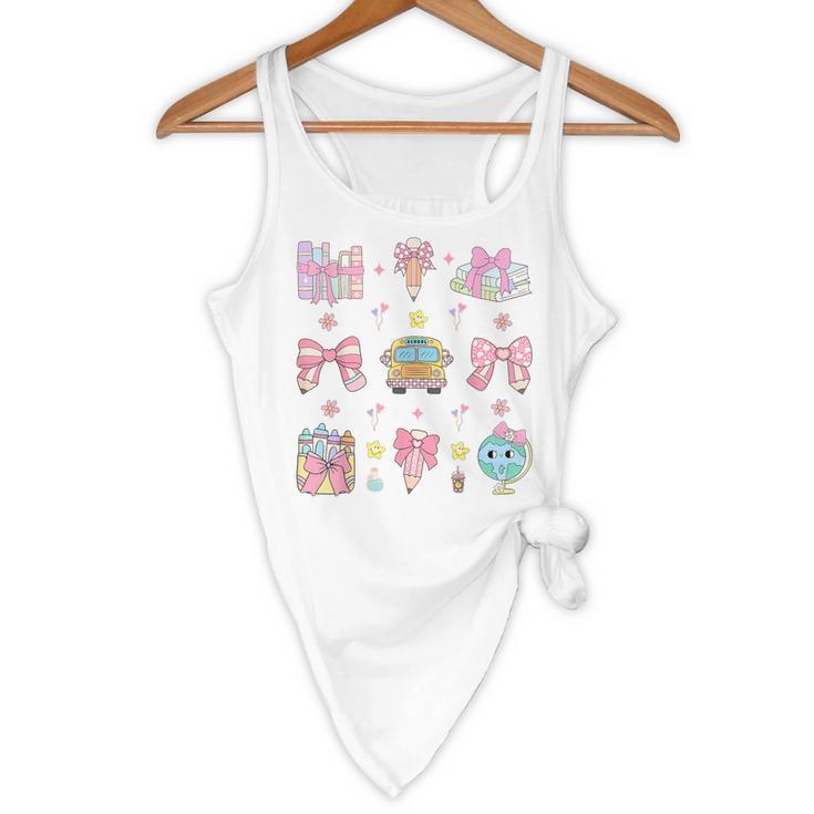 School Pencils And Bows Teacher Bow Coquette Pencil Girls Flowy Tank, novelty gifts, funny gifts School Pencils And Bows Teacher Bow Coquette Pencil Girls Flowy Tank, novelty gifts, funny gifts