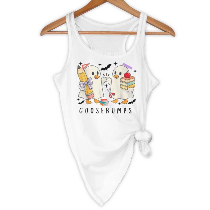 Silly Goose Spooky Teacher Halloween Cute Goosebumps Flowy Tank, novelty gifts, funny gifts