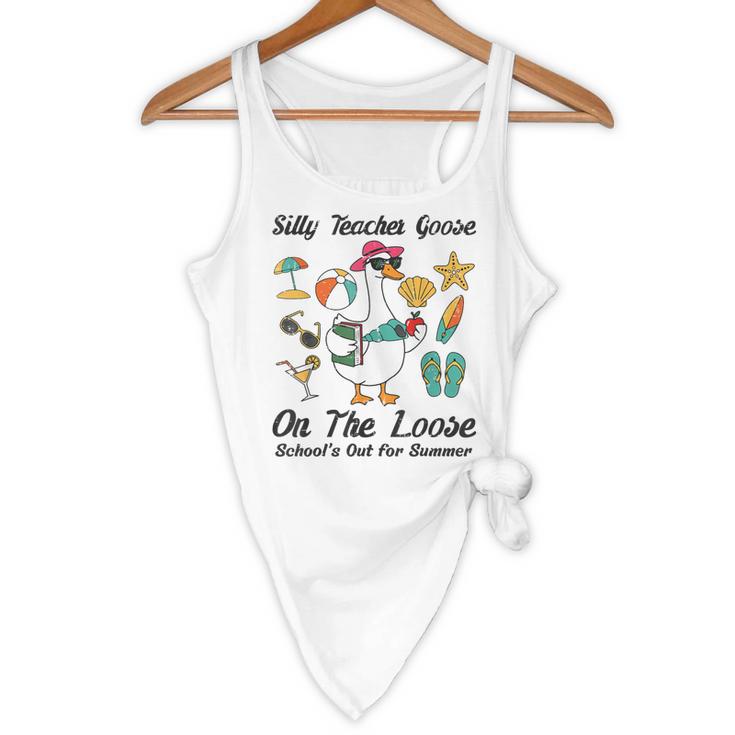 Silly Teacher Goose On The Loose School Out Summer Women Men Flowy Tank, novelty gifts, funny gifts
