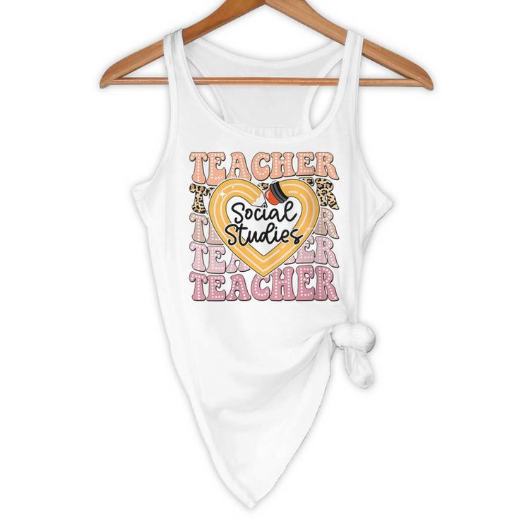 Social Studies Teacher Pencil Heart Leopard Back To School Flowy Tank, novelty gifts, funny gifts