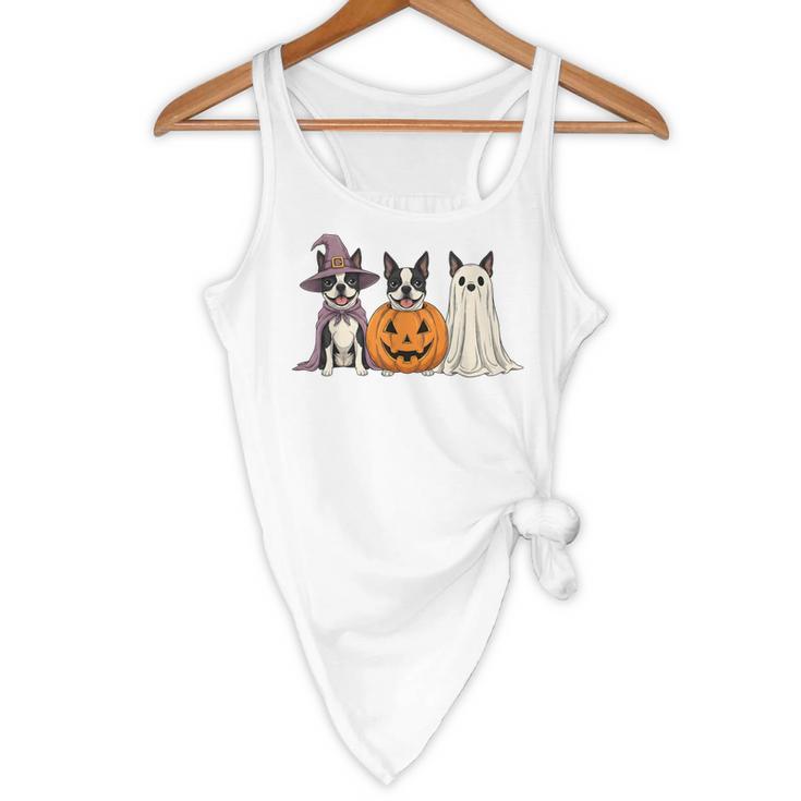 Spooky Ghost Boston Terrier Pumpkin Halloween Dog Lover Flowy Tank, novelty gifts, funny gifts