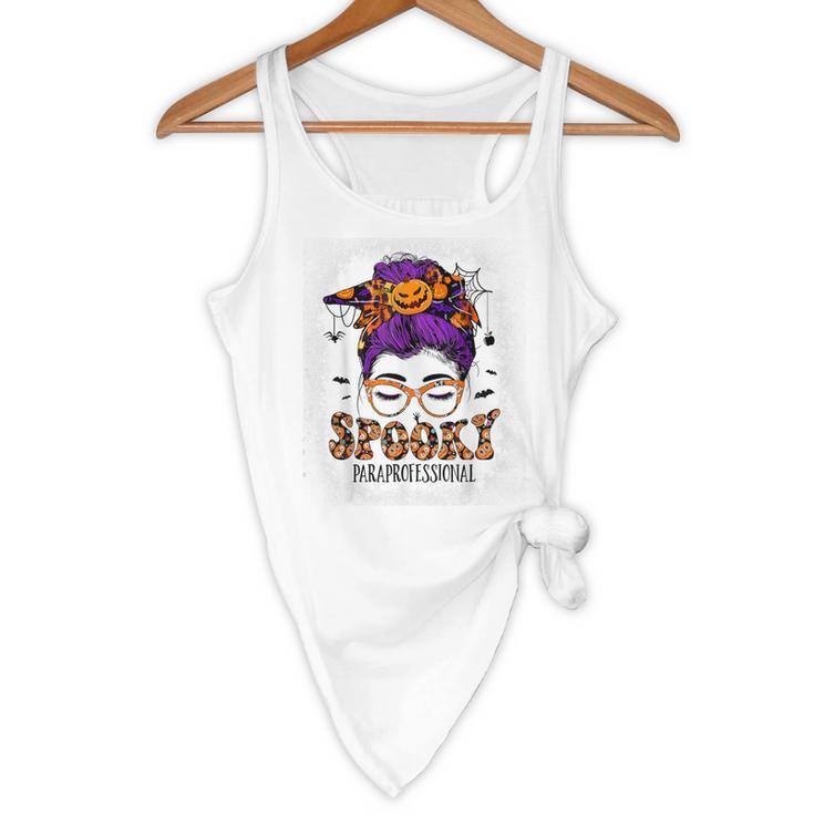 Spooky Paraprofessional Life Halloween Messy Bun Teacher For Men Women Flowy Tank, novelty gifts, funny gifts
