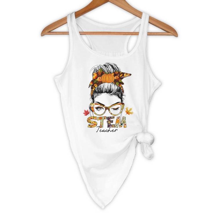 STEM Teacher Messy Bun Fall Vibes Autumn Thanksgiving Men Women Flowy Tank, novelty gifts, funny gifts