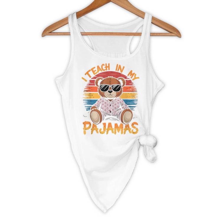 I Teach In My Pajamas Teacher Sunset Bear Retro Flowy Tank, novelty gifts, funny gifts I Teach In My Pajamas Teacher Sunset Bear Retro Flowy Tank, novelty gifts, funny gifts