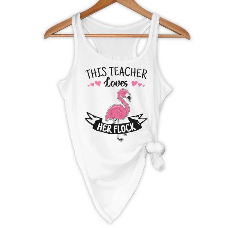 This Teacher Loves Her Flock Cute Flamingo Teacher Flowy Tank, novelty gifts, funny gifts
