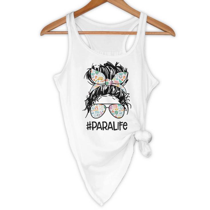 Teacher Para Life Tee Paraprofessional Cute Messy Bun Flowy Tank, novelty gifts, funny gifts