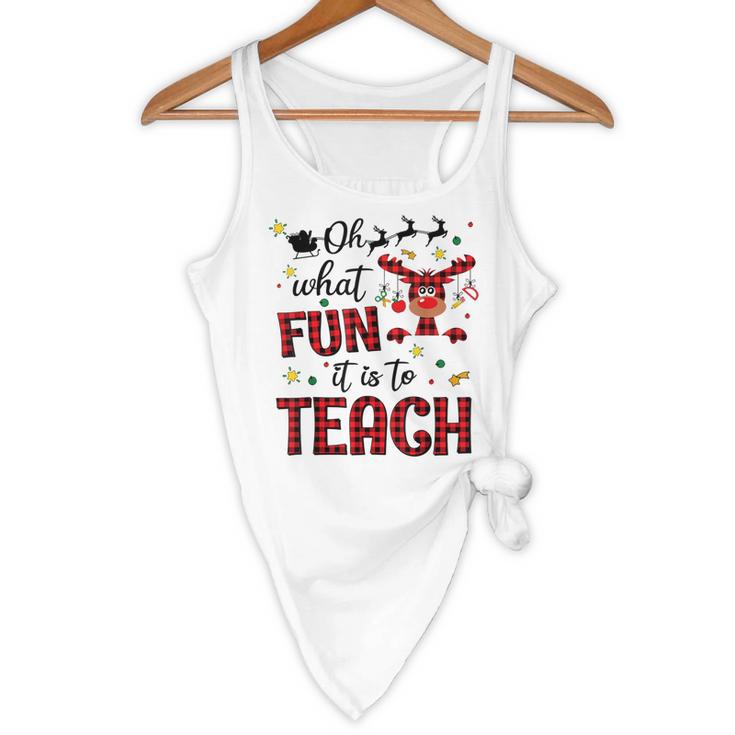 Teachers Oh What Fun It Is To Teach Cute Red Plaid Reindeer Flowy Tank, novelty gifts, funny gifts Teachers Oh What Fun It Is To Teach Cute Red Plaid Reindeer Flowy Tank, novelty gifts, funny gifts