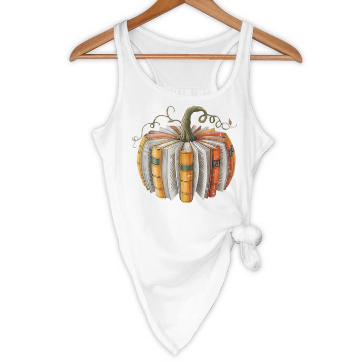 Teachers Students Fall Book Pumpkin Fall Librarians Bookworm Flowy Tank, novelty gifts, funny gifts