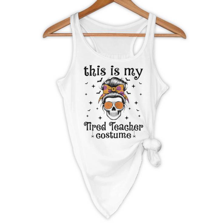 This Is My Tired Teacher Costume Skull Halloween Messy Bun Flowy Tank, novelty gifts, funny gifts This Is My Tired Teacher Costume Skull Halloween Messy Bun Flowy Tank, novelty gifts, funny gifts