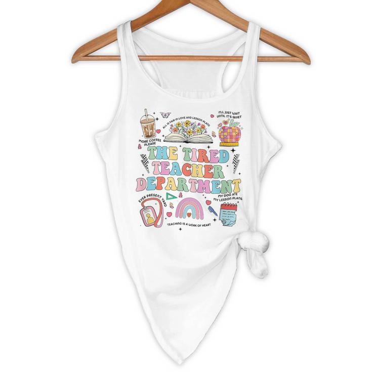 The Tired Teachers Department Retro Groovy Back To School Flowy Tank, novelty gifts, funny gifts