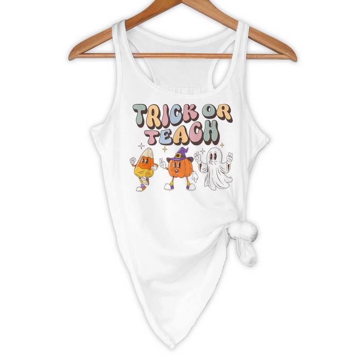 Trick Or Teach Candy Corn Pumpkin Ghost Teacher Flowy Tank, novelty gifts, funny gifts
