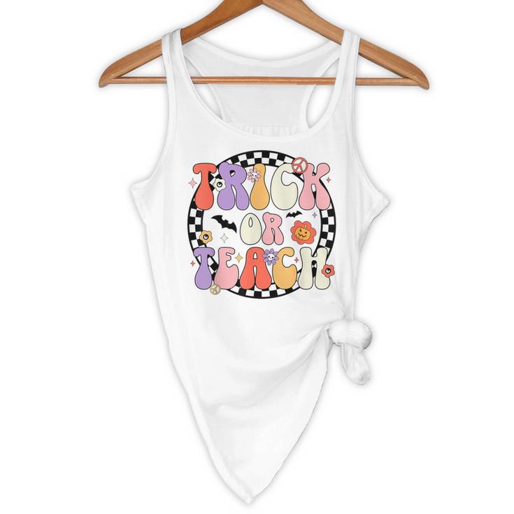 Trick Or Teach Retro Groovy Halloween Teacher Flowy Tank, novelty gifts, funny gifts Trick Or Teach Retro Groovy Halloween Teacher Flowy Tank, novelty gifts, funny gifts