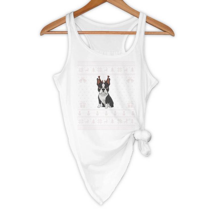 Ugly Xmas Sweater Style Boston Terrier Reindeer Christmas Flowy Tank, novelty gifts, funny gifts