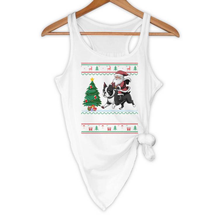 Xmas Tree Lighting Santa Riding Boston Terrier Christmas Flowy Tank, novelty gifts, funny gifts