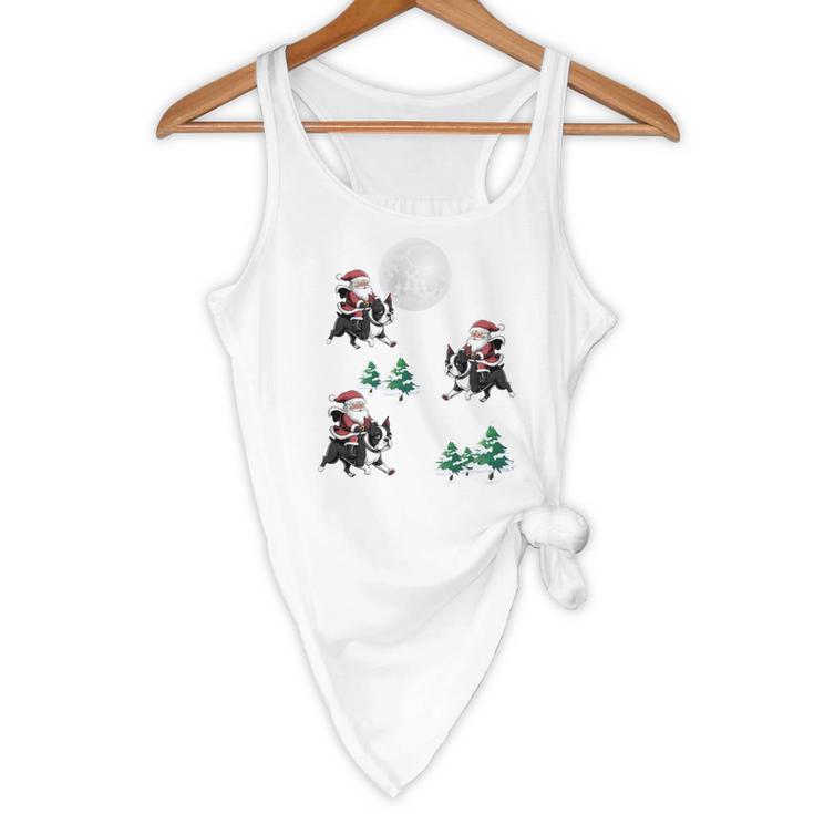 Xmas Tree Santa Riding Boston Terrier Christmas Flowy Tank, novelty gifts, funny gifts