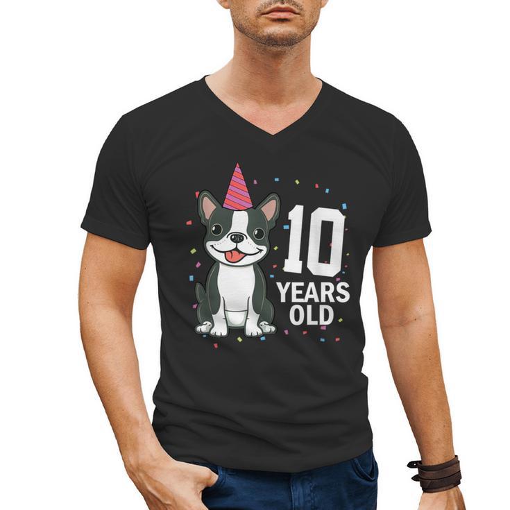 10 Years Old Birthday Boston Terrier Dog Lover 10th Party For Men Women Kids Men's V-Neck T-Shirt