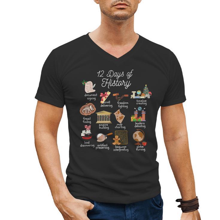 12 Day Of History Teacher Christmas Social Studies Student Men's V-Neck T-Shirt