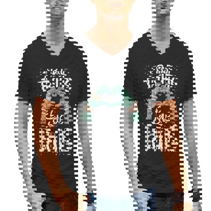 1st Grade Teachers Love Brains Shirt Halloween Teacher Men&#x27;s V-Neck T-Shirt