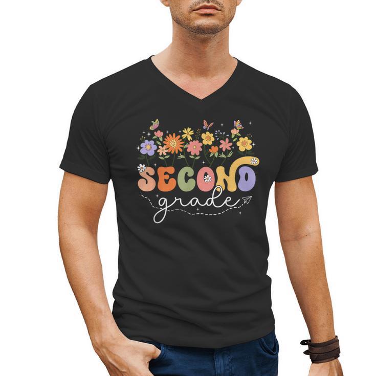 2nd Second Grade Teacher Wildflower Back To School Floral Men's V-Neck T-Shirt