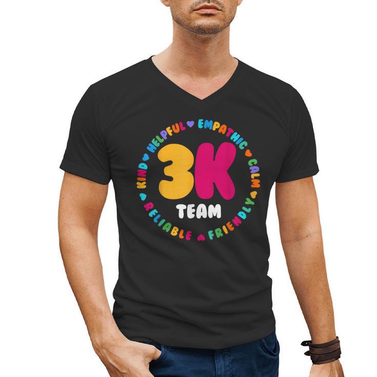3K Team & Teacher Squad Threes Crew PreK Elementary Team Men's V-Neck T-Shirt