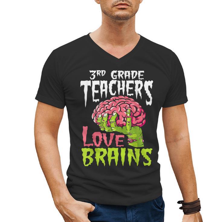 3rd Grade Teachers Love Brains Zombie Teacher Halloween Men's V-Neck T-Shirt
