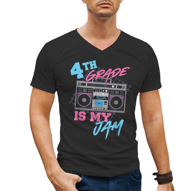 4th Grade Is My Jam Vintage 80s Boombox Teacher Student Men's V-Neck T-Shirt