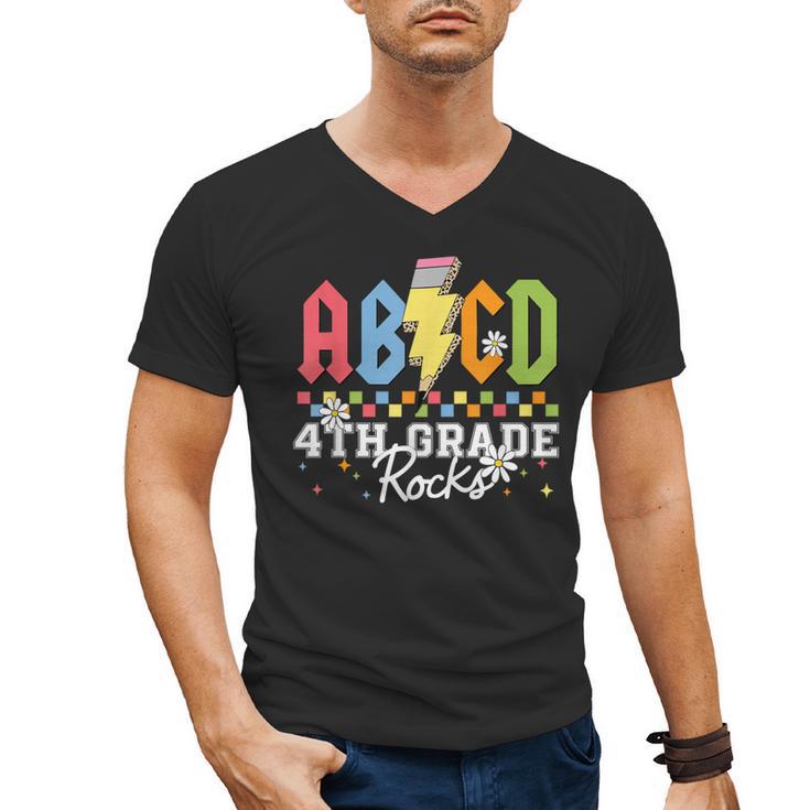 4th Grade Rocks ABCD Back To School Rock Teachers Men's V-Neck T-Shirt
