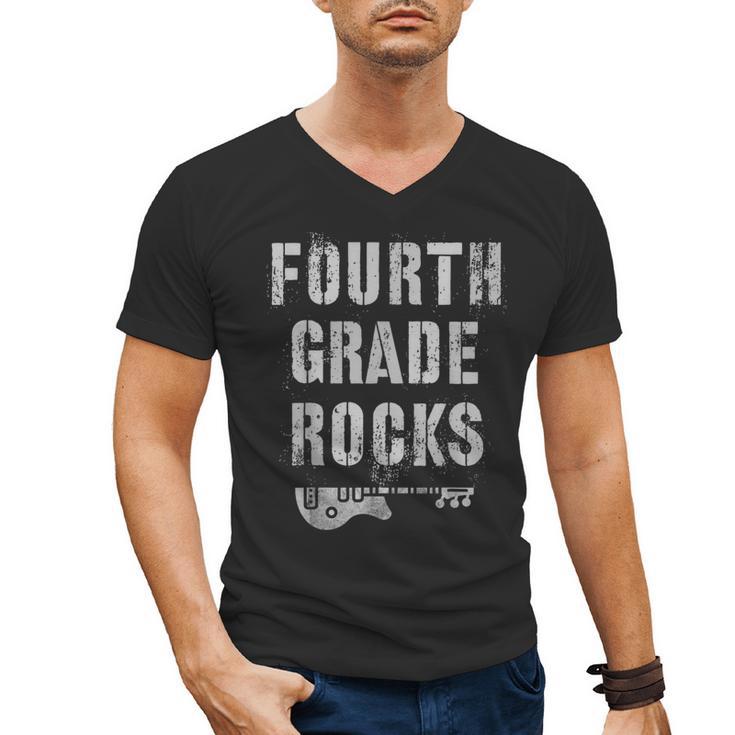 4th GRADE Rocks Teacher Rockstars I Teach Ready To Rock Men's V-Neck T-Shirt