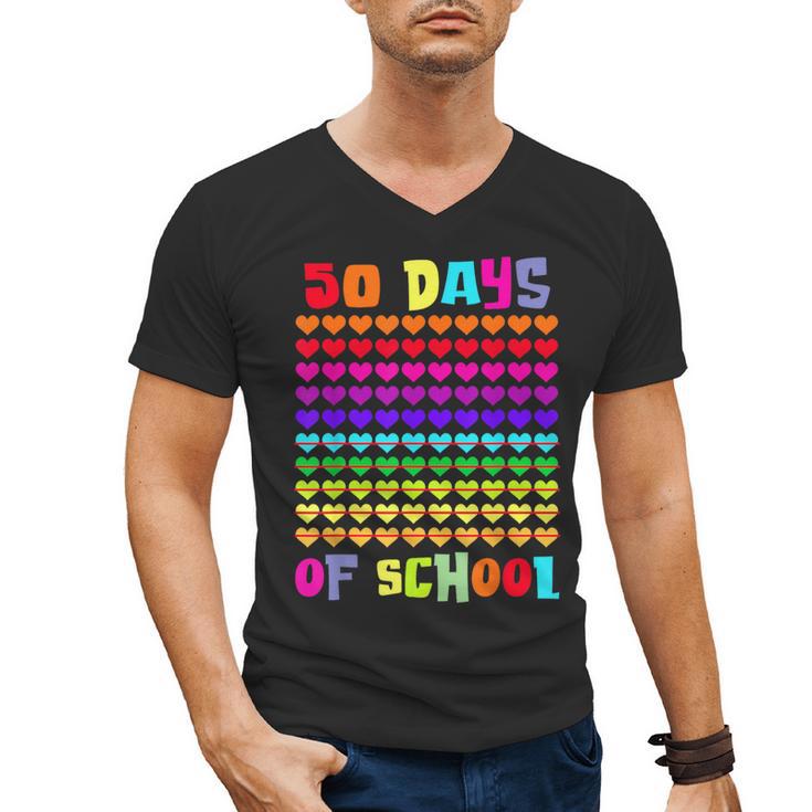 50 Days Of School Hearts Teacher Happy 50th Day Of School Men's V-Neck T-Shirt