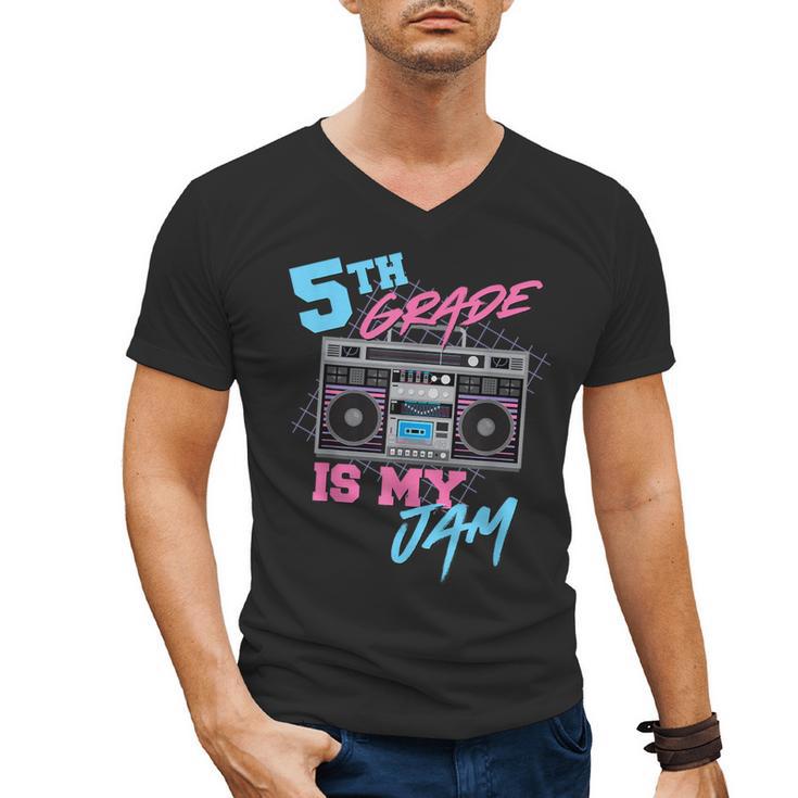 5th Grade Is My Jam Vintage 80s Boombox Teacher Student Men's V-Neck T-Shirt