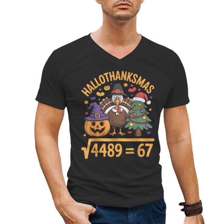 67 Meme Math Teacher Root 4489 Hallothanksmas Six Seven Men's V-Neck T-Shirt