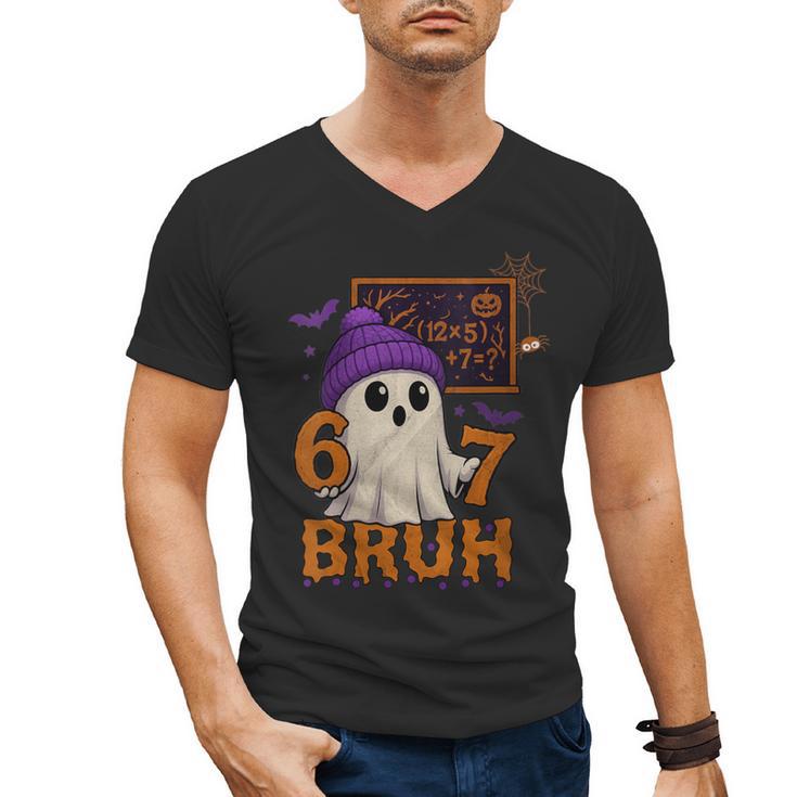 67 Teacher Halloween Ghost Six Seven Meme Math Equation Bruh Men's V-Neck T-Shirt