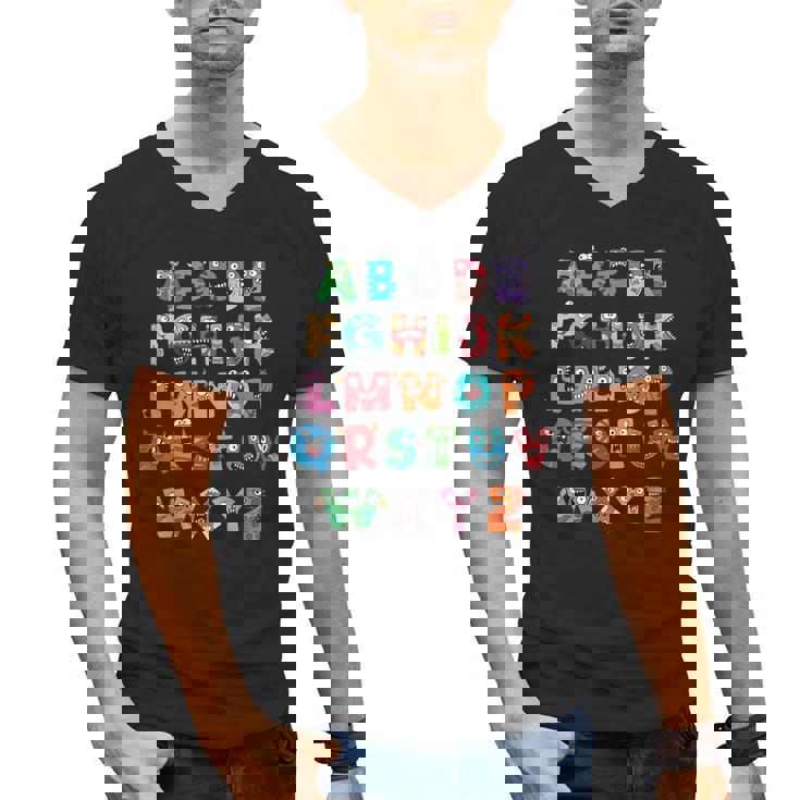 ABC Cute Monster Alphabet Halloween Teacher Costume Kids Men&#x27;s V-Neck T-Shirt