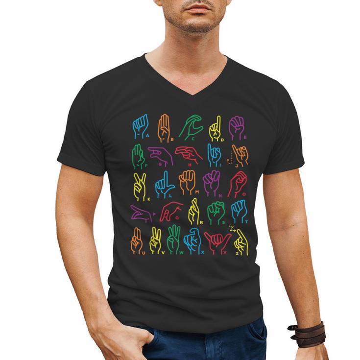 ABC Sign Language Chart Teacher Hand Letter Alphabet ASL Men's V-Neck T-Shirt