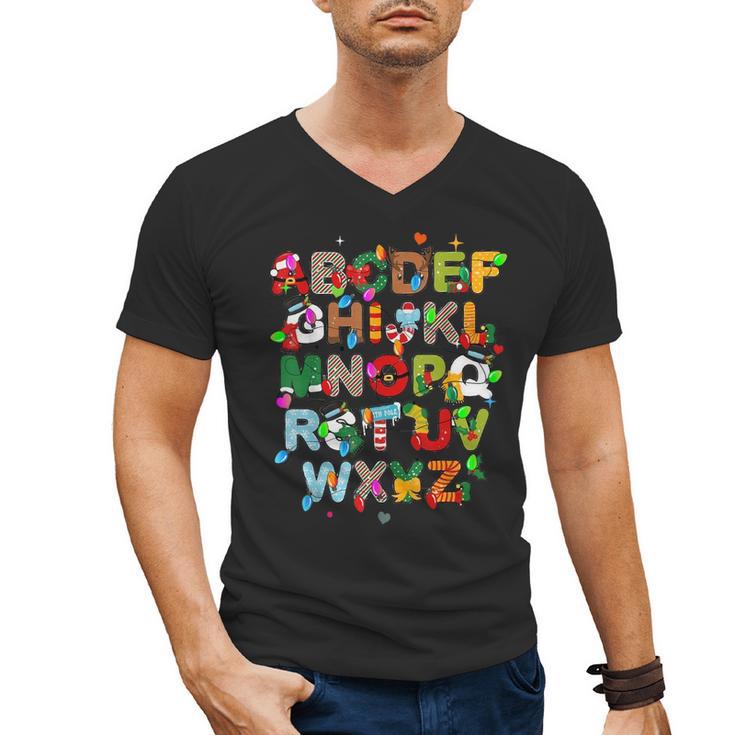 ABCs Learning Kindergarten Teacher Christmas Lights Alphabet For Men Women Kids Men's V-Neck T-Shirt